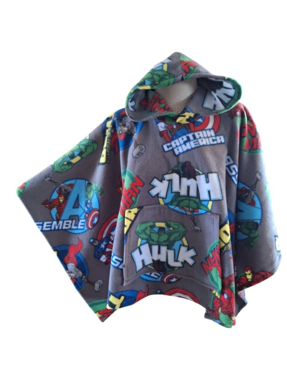 Avengers Fleece Poncho Cape With Hood & Pocket Handmade M Medium Hulk Iron Man - Picture 2 of 16